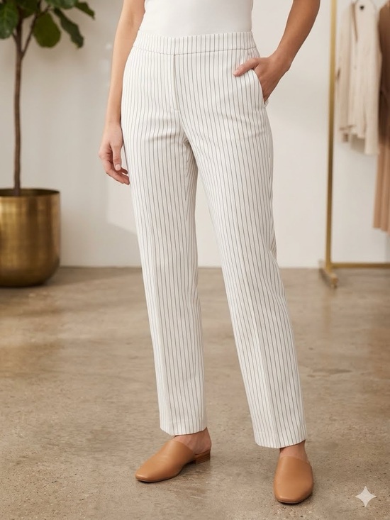 Rachel Zoe Pants - Rachel Zoe White Pinstripe Pull On Stretch Straight-Leg Pants Sz 10 NWOT